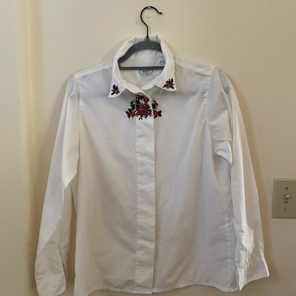 WITT VINTAGE FLORAL EMBROIDERED WOMENS BUTTON DOWN BLOUSE LONG SLEEVE SIZE 8 - Picture 2 of 7